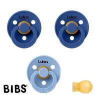 BIBS Colour Sutter med navn str1, 2 Cornflower, 1 SkyBlue, Runde latex